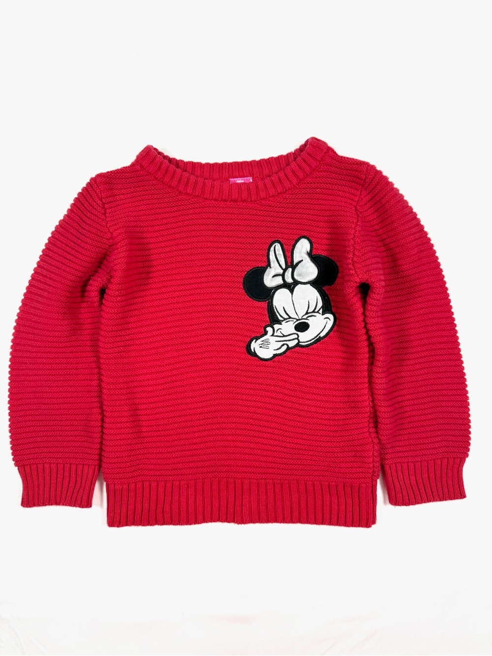 DISNEY JUNIOR Girls Minnie Mouse Ribbed Character Red Sweatshirt Cozy Preppy 4T